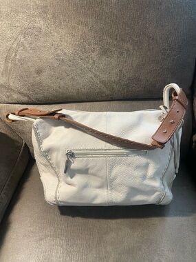 The Sak Los Feliz Medium White soft Leather Shoulder Bag with Brown Strap